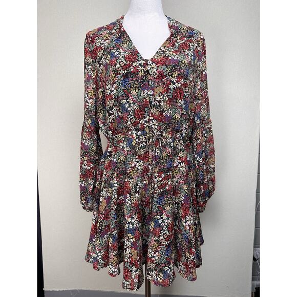 Entro Dress Sz M Floral Perfect for Fall Long Sleeves Tie Waist Button Up - Picture 1 of 16